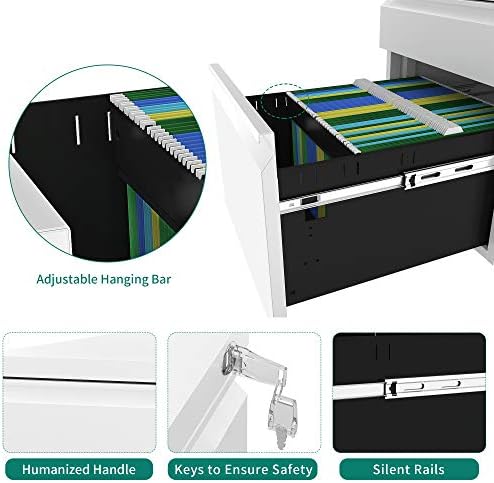 YITAHOME 3-Drawer Mobile File Cabinet with Lock | Office Storage Filing Cabinet for Legal/Letter Size