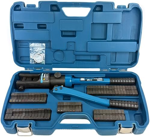 TEMCo Industrial Hydraulic Cable Lug Crimper TH0005 V2.0 (11 US TON) 10 AWG to 600 MCM Electrical Terminal Cable Wire Tool Kit with 32 Die Sets