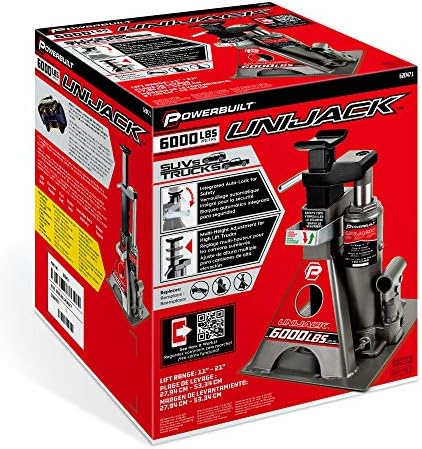 Powerbuilt 3 Ton, Bottle Jack and Jack Stands in One, 6000 Pound Capacity, All-in-One Car Lift, Heavy Duty Vehicle Unijack, Wide Base, 620471