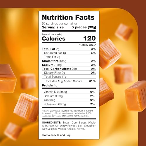 Caramel Candy, Creamy Caramels Individually Wrapped - 4 Lb Pack | Vanilla Flavored, Chewy Candy for Office
