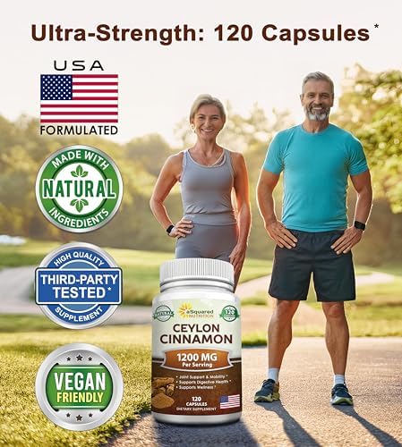 Natural Ceylon Cinnamon 1200mg Per Serving - 120 Capsules, True Cinnamon from Sri Lanka, Extract Supplement Pills Promotes Heart Health