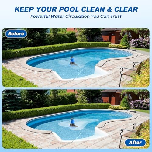 1 HP Automatic Swimming Pool Cover Pump, 5000 GPH Submersible Pumps with 3/4” Check Valve Adapter & 25ft Power Cord, Water Removal for Pool