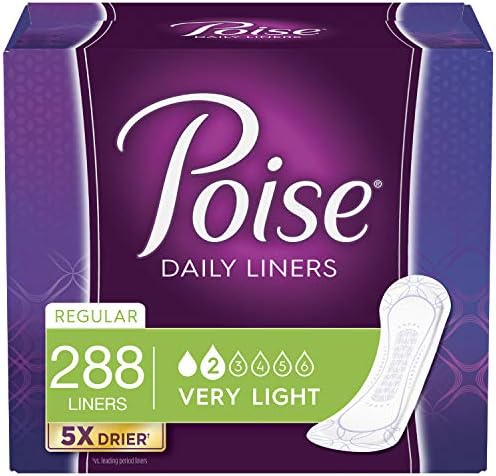 Poise Daily Incontinence Panty Liners, Very Light Absorbency, Regular, 288 Count (6 Packs of 48)