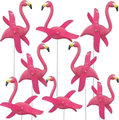 4E's Novelty 12 Pieces Twirling Wings Pink Flamingo Yard Decorations Small - Flamingo Yard Ornament with Metal Stakes for Outdoor Lawn Decor Garden