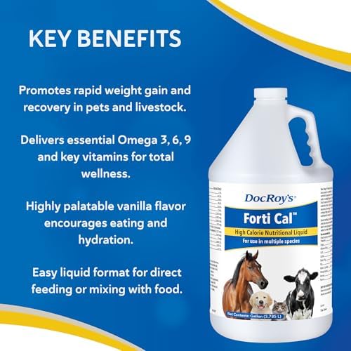 Doc Roys Forti Cal Liquid Energy Supplement for Dogs, Cats, Horses and Parrots, Natural Glucose Source with Soluble and Insoluble Fiber, Vanilla Flavor, Gallon