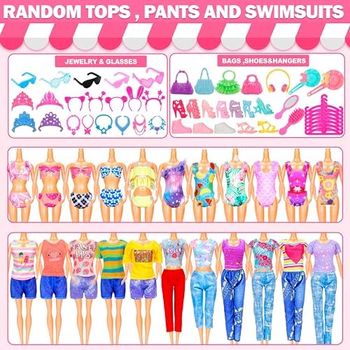 195 Pcs Doll Clothes and Accessories Kit, Include Princess Gowns, Fashion Skirt, Slip Dresses, Tops, Pants, Bikini Swimsuits, Shoes, Crowns