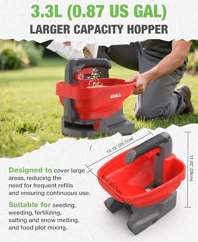 SHALL Battery Powered Fertilizer Spreader, 7.2V Rechargeable Seed Spreader for Salt, De-Icer, Earth Food, Grass Seed