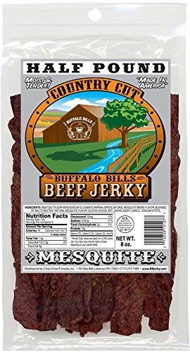 Buffalo Bills Mesquite Country Cut smoked Beef Jerky, Moist & Tender, 8 Oz | Mesquite Beef Jerky, Made In USA, High Protein, Low Carb, For Work, Trips, On-The-Go Snacking, Smoky Flavor, Hot Snacks