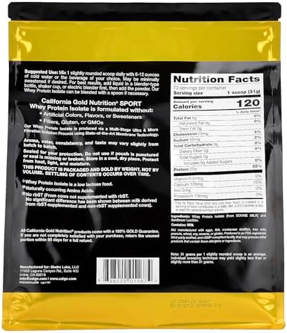 California Gold Nutrition Sport, Whey Protein Isolate, Unflavored, 5 lb (2.27 kg)