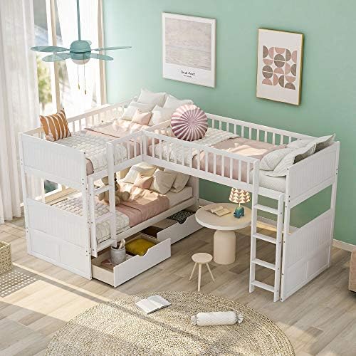 Harper & Bright Designs Twin L-Shaped Bunk Bed with Trundle, Can be Divided into Two L-Shaped Beds, No Spring Box Needed (Grey)