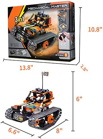 3-in-1 STEM Remote Control Building Kits - Tracked Car/Robot/Tank - 2.4Ghz Rechargeable RC Racer Toy Set Gift for 8-12 14 Year Old Boys and Girls
