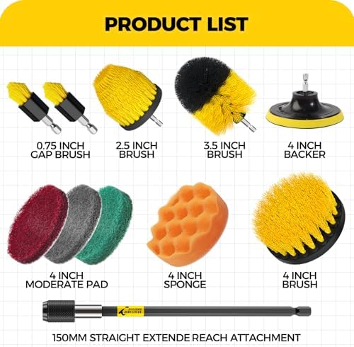 Holikme 11 Piece Drill Brush Attachment Set Scouring Pads Power Scrubber Brush Scrub Pads for Bathroom Surfaces, Floor, Tub, Shower, Grout, Tile