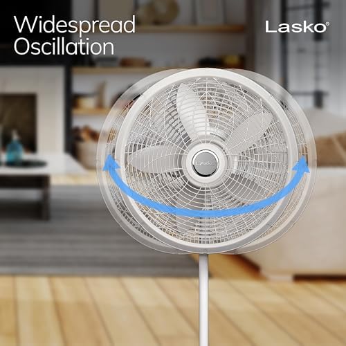 Lasko Oscillating Pedestal Fan - Lasko Fan with Adjustable Height and 3 Cooling Speeds, Portable, 18", White, 1820