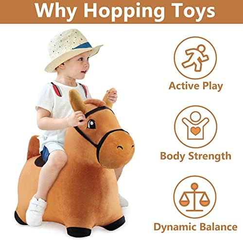Bouncy Pals Toddler Horse Hopper Toy, Kids Outdoor Ride Bounce Farm Animal | Inflatable Bouncing Hopping Toy, Indoor Baby Plush Bouncer Horse, Birthday Gift for 18 Month 2 3 4 Year Old Child Boys Girls