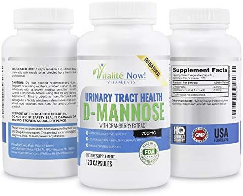 High Strength Pure D-Mannose with Cranberry Extract for UTIs | Natural Urinary Tract Infections - Digestive Health - Immune System Support - 700mg