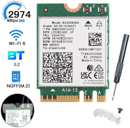 WiFi 6 AX200NGW Laptop Upgrade Card 3000Mbps Bluetooth 5.2 M.2 2230
