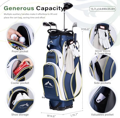 Golf Cart Bag, 14-Way Divider Top, Large Storage | Umbrella Holder,Handles