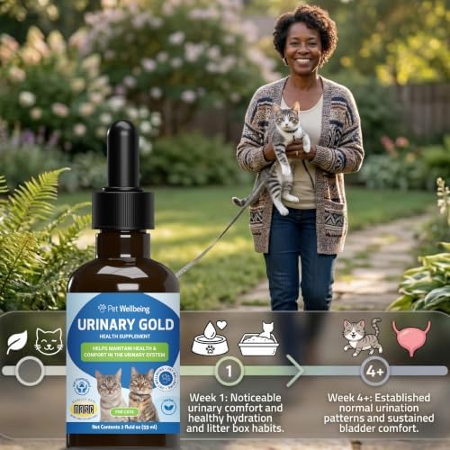 Pet Wellbeing Urinary Gold for Cats - Urinary Tract & Bladder, 2 oz | NASC Certified & Vet-Formulated Liquid Supplement with Marshmallow Root & Echinacea for Urinary System & Bladder Support