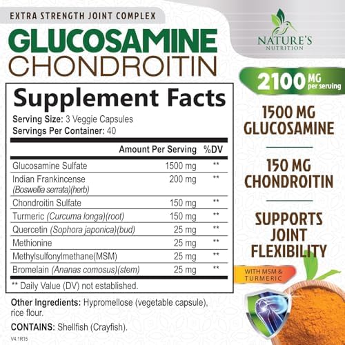Glucosamine Chondroitin MSM 2100mg - Joint Support Supplement for Joint Mobility & Cartilage Support For Men and Women - Glucosamine Supplements with Turmeric & Boswellia, USA Bottled - 120 Capsules