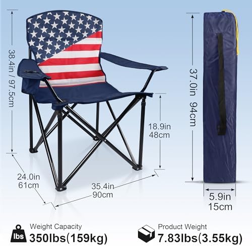 Oversized Camping Chairs 2 Pack - Heavy Duty 400LBS Padded Lawn Chair with Cooler Bag,Cup Holder,Side Pocket,Collapsible for Outdoor,Camp,Fishing & Garden,Dark Green