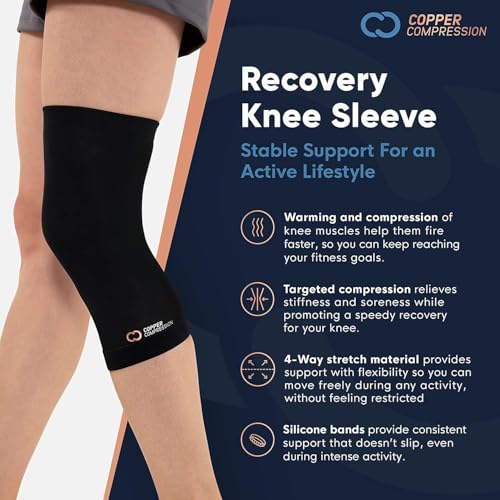 Copper Compression Knee Sleeve - Copper Infused Knee Stabilizer Support Brace for Meniscus Tear, ACL, MCL, Arthritis, Joint Pain Relief, Running, Sports, Hiking - Men & Women - Fits Right/Left - L