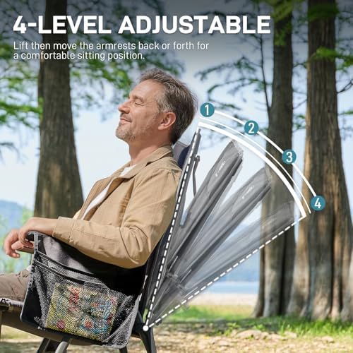 EVER ADVANCED Reclining Camping Chairs for Adult Supports 350lbs Grey | Lightweight, Folding Recliner with Adjustable Back, 4-Level Lounge Chairs
