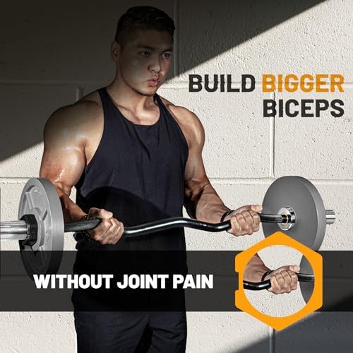 EZ Curl Bar [Bells of Steel] EZ Bar Olympic Curl Barbell for Bicep, Tricep Workouts, 2-Inch Curling Barbell with Angled Grips for Home Gym