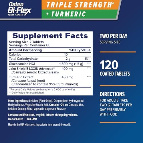 Osteo Bi-Flex Triple Strength Glucosamine Supplement with Turmeric Extract | Improve Joint Function, Antioxidant Power, 80 Coated Tablets