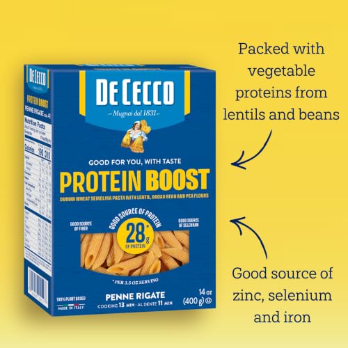 De Cecco Penne Protein Pasta | High Protein Noodles, 28g Protein, Made with Durum Wheat, Lentils & Beans, Vegan, Versatile Pasta, Made in Italy
