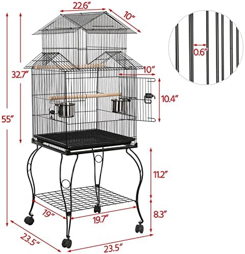 Yaheetech 55" Triple Roof Bird Cage with Rolling Stand & Storage, for Cockatiels, Quakers, Indian Ringnecks, Conures & Small to Medium Parrots