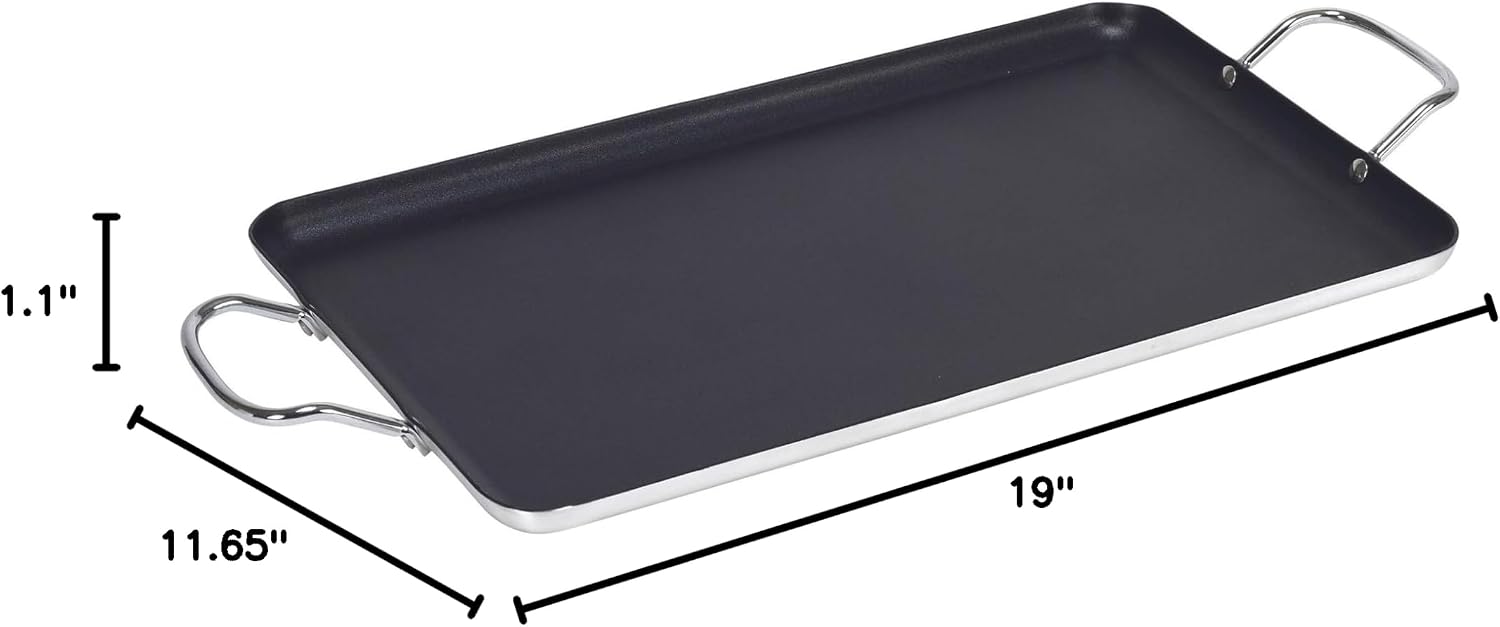 Imusa Double Burner Griddle Non-Stick 20-Inch, Black | Nonstick Coated Surface, Dual Side Handles, Ideal for Breakfast Foods, Perfect for Gatherings