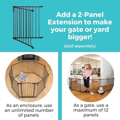 Toddleroo by North States - 3 In 1 Arched Décor Metal Superyard Baby Play Yard: 6 Panel Playpen, Baby Gate, or Extra Wide Baby Fence - Encloses Up to 10 Square Feet - 30 Inches Tall - Matte Bronze