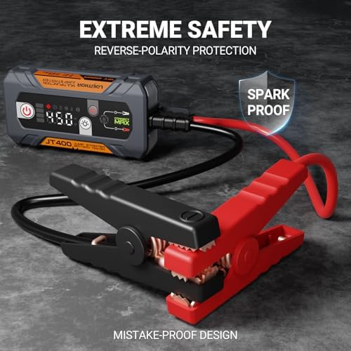 LOKITHOR JT400 2500A Portable Jump Starter with 100–2000 CCA Battery Tester, 12V Car Battery Jump Starter for Up to 8.5L Gas or 6.5L Diesel Engines, Smart Bluetooth Automotive Battery Load Tester