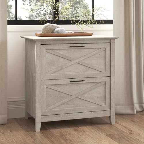 Bush Home Key West 2 Drawer Lateral File Cabinet in Washed Gray, Document Storage for Home Office, Accent Chest with Drawers