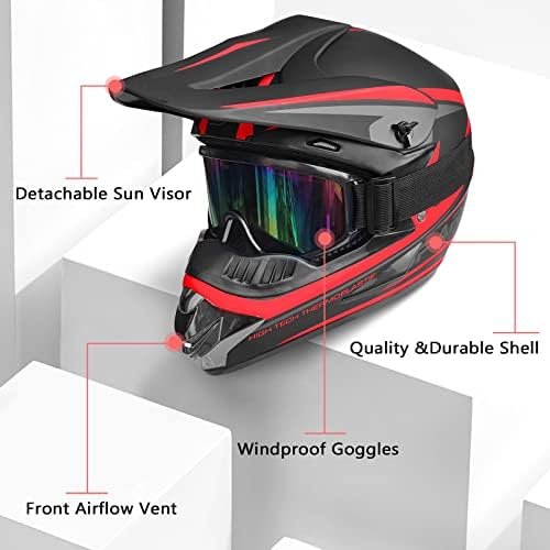 Youth Adult Dirt Bike ATV Helmet Motocross Anti-Collision Full Face Motorcycle DOT Approved BMX Downhill Off-Road Mountain Bike Helmet with SUV