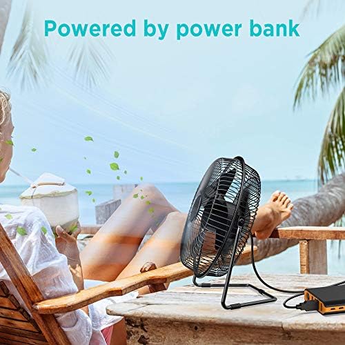 EasyAcc 9 Inch USB Desk Fan Ultra-quiet USB Powered 360° Rotation Desktop Fan with Metal Frame, Portable Personal Cooling Fan with 2 Speed for Home Office (USB POWERED ONLY)