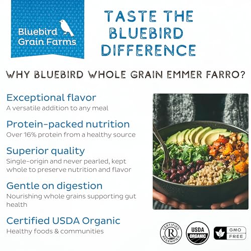 Bluebird Grain Farms Organic Whole Grain Emmer Farro, 1 Lb.
