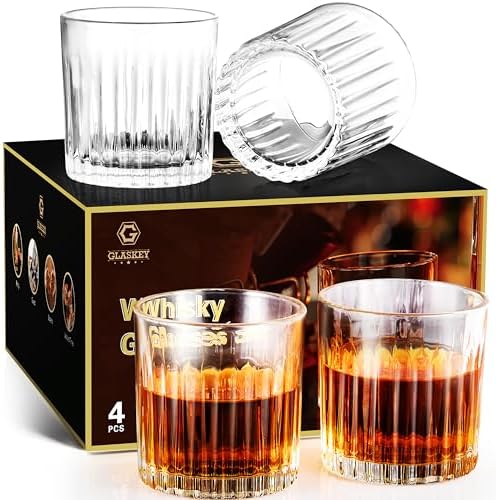 GLASKEY 12 oz Storm Japanese Whiskey Glasses Set of 4, Unique Cognac Glasses, Heavy Thick Bottom Bar Glass for Scotch Bourbon Rum Gin Water Cocktail,Gifts Men Gifts Ideas