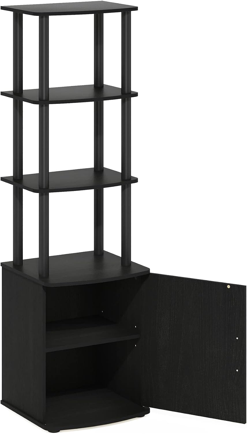 Furinno Turn-N-Tube No Tools 3D 3-Tier Entertainment TV Stand up to 50 inch TV, Round Tubes, French Oak Grey/Black | for TV up to 50 Inch, Open Frame Rectangular Entertainment Center with Storage Shelf, TV Console, for Living Room, Bedroom