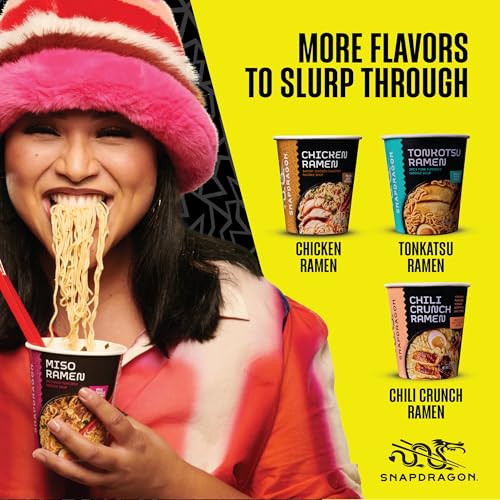 Snapdragon Miso Ramen Cup Noodles - 6 Pack Instant Ramen Bowl with Authentic Wheat Noodles, Soup Sauce Base