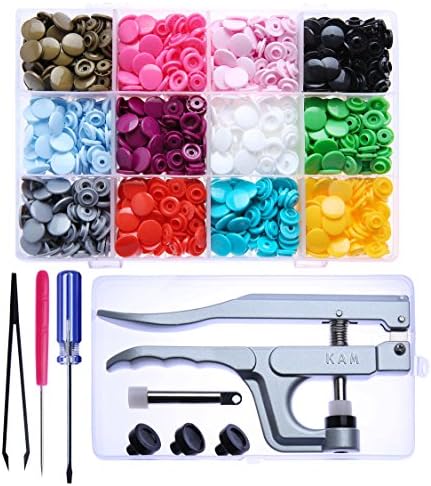 Original KAM Snaps Starter Kit 360 Sets Size 20 12 Colors Pliers | Lead-Free & CPSIA Compliant, Plastic T5 Snap Button Kit, No-Sew Fasteners