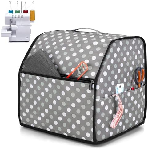 LUXJA Serger Machine Cover with Storage Pockets, Gray Dots