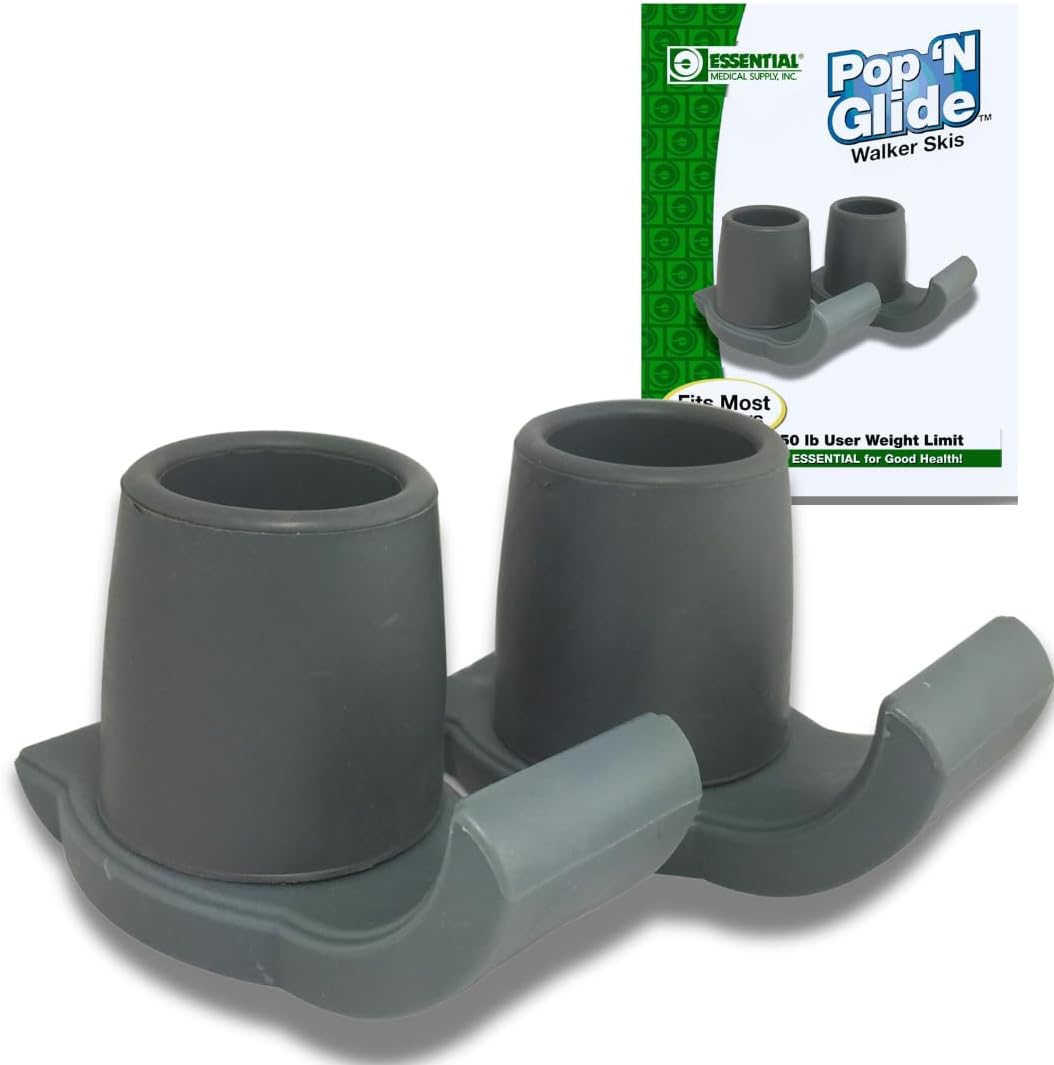 Essential Medical Supply Pop & Glide Easy Use Walker Ski Glides, 2 Pack - Universal Fit Walker Accessories in Gray