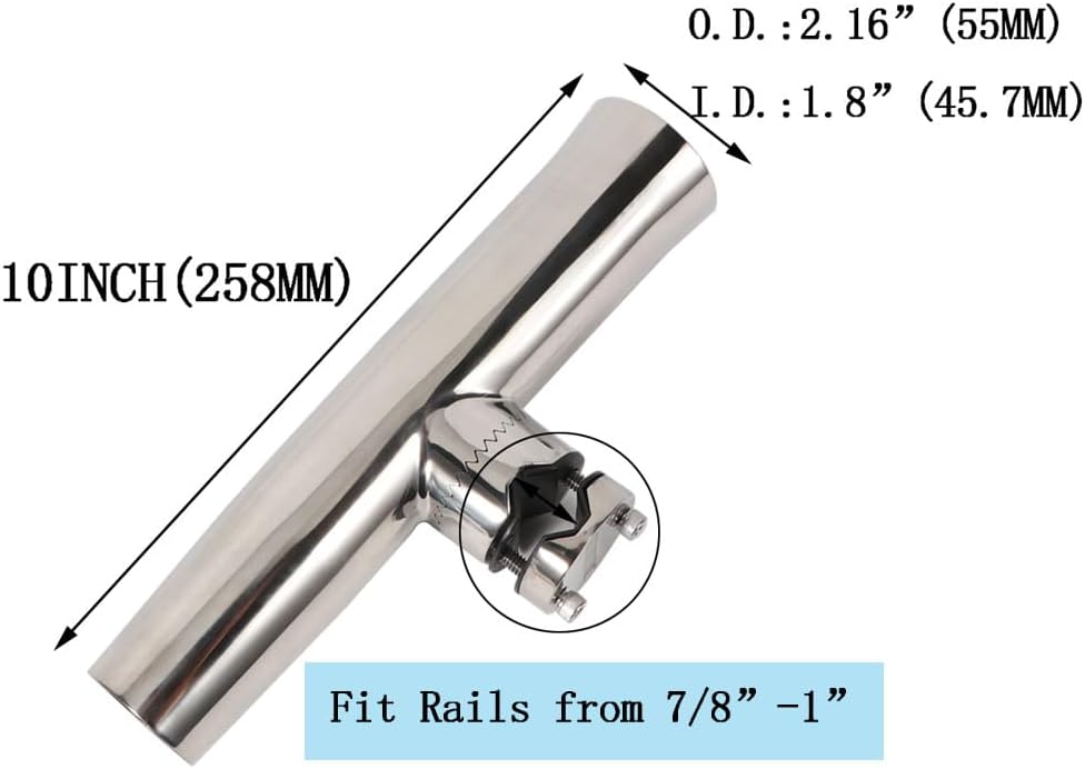 2PCS Stainless Tournament Style Clamp on Fishing Rod Holder for Rails, Rail Mount Rod Holder