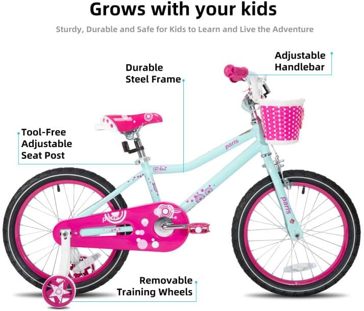 JOYSTAR Paris Girls Bike with Training Wheels for Ages 3-10Y