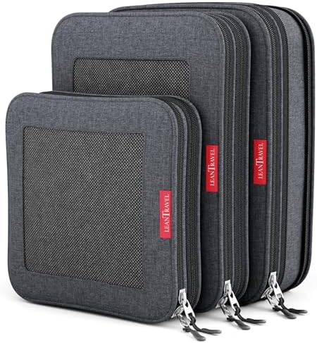 LeanTravel Premium Compression Packing Cubes for Travel - Suitcase Organizer Bags with Double Zipper & Breathable Mesh Panel - Space Saving Carry On Luggage Essentials (6-Pack, Grey)