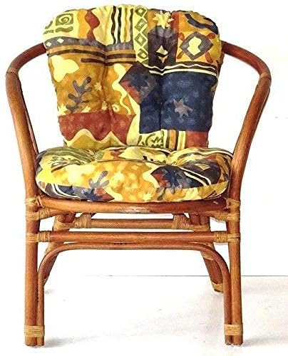 Lounge Bahama Natural Rattan Armchair with Cushion Handmade Design Tropical Style, Colonial