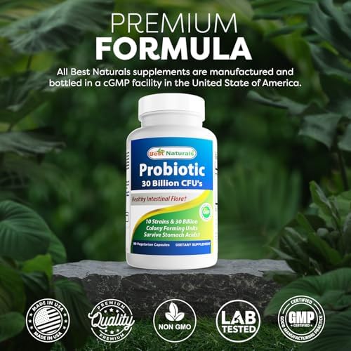 Best Naturals Probiotic 10 Strains & 30 Billion CFU Intestinal Flora, 60 Veggie Capsules (60 Count (Pack of 1))
