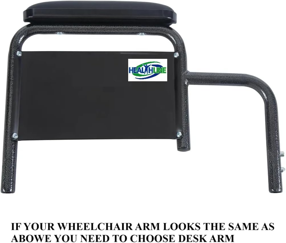 Healthline Padded Armrest For Wheelchairs Vinyl Pair, Universal Arm Pads Replacement 10" DESK ARM, Black