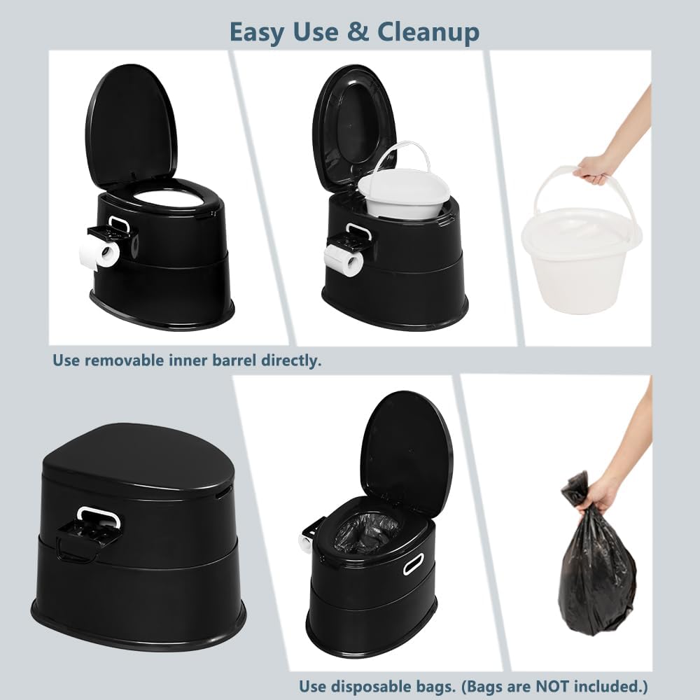 VINGLI Portable Toilet | Indoor Outdoor Commode w/Detachable Inner Bucket & Removable Paper Holder, Lightweight & Compact for Camping, Boat, Van